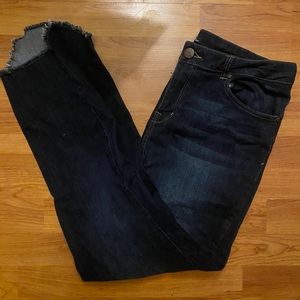 Skinny Stretch Frayed Hem Dark Denim Jeans Size 14